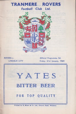 Tranmere Rovers v Lincoln City Match Programme 1964-01-31